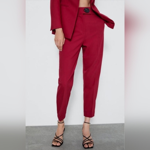 Zara Pants - Zara Women's Maroon Hi-Waisted Pants Small 28x27 Cropped Cuffed Dressy Trousers